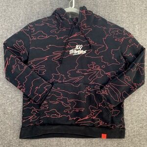 100 Thieves Geography Hoodie Size Large Topography Geometric Black Red MiUSA